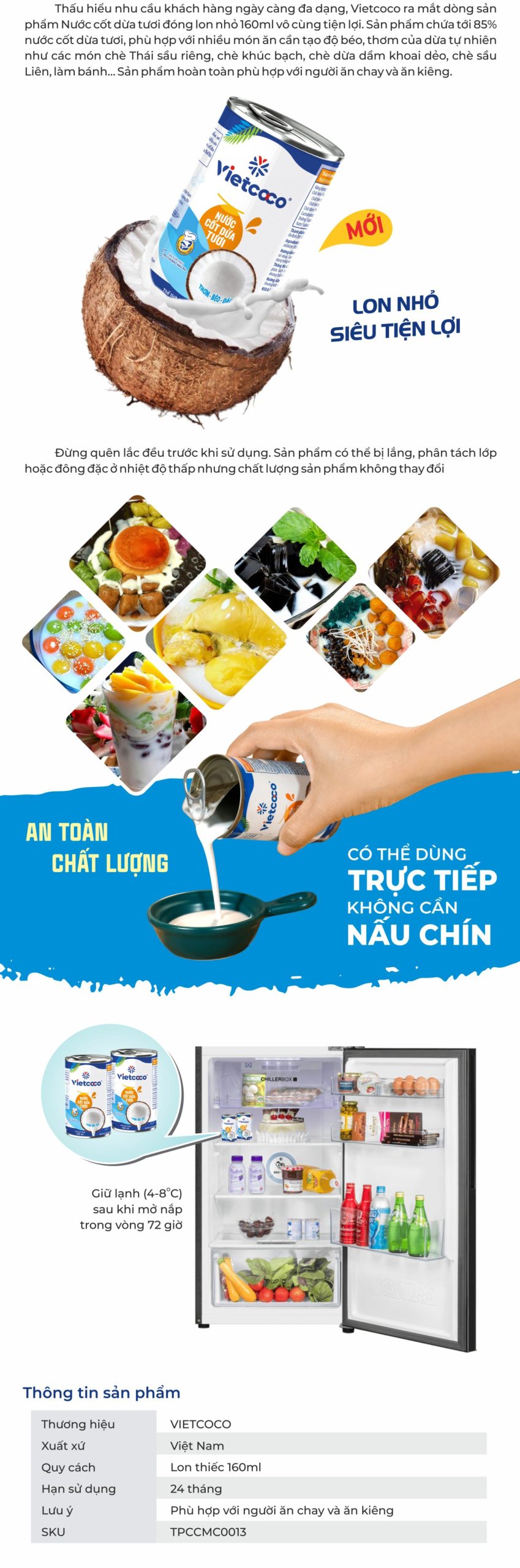 Combo 06 Lon Nước Cốt Dừa Sữa Dừa VIETCOCO 160ml – Sánh Mịn, Thơm Béo Chuẩn Vị - Đăng Khôi Fresh
