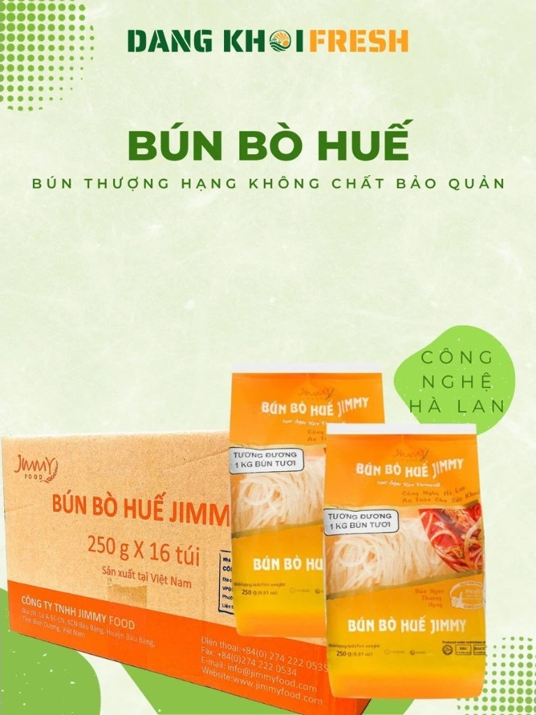 Combo Thùng 4KG Bún Bò Huế Jimmy 250g Ăn Dặm Cho Bé - Bún Sạch, Không Hóa Chất, Không GMO, Không Gluten, Không Tẩy Trắng Chuẩn Vị Tại Nhà - Chính hãng tại Đăng Khôi Fresh (freshdangkhoi.com)