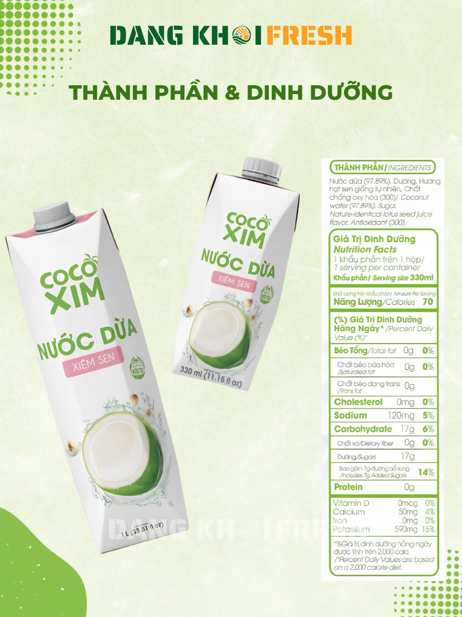 Đặt mua ngay Thùng 12 Hộp Nước Dừa Tươi COCOXIM 330ml Vị Xiêm Sen hôm nay tại siêu thị Đăng Khôi Fresh để thưởng thức hương vị mới lạ, thơm ngon và nâng niu sức khỏe, sắc đẹp của cả gia đình!