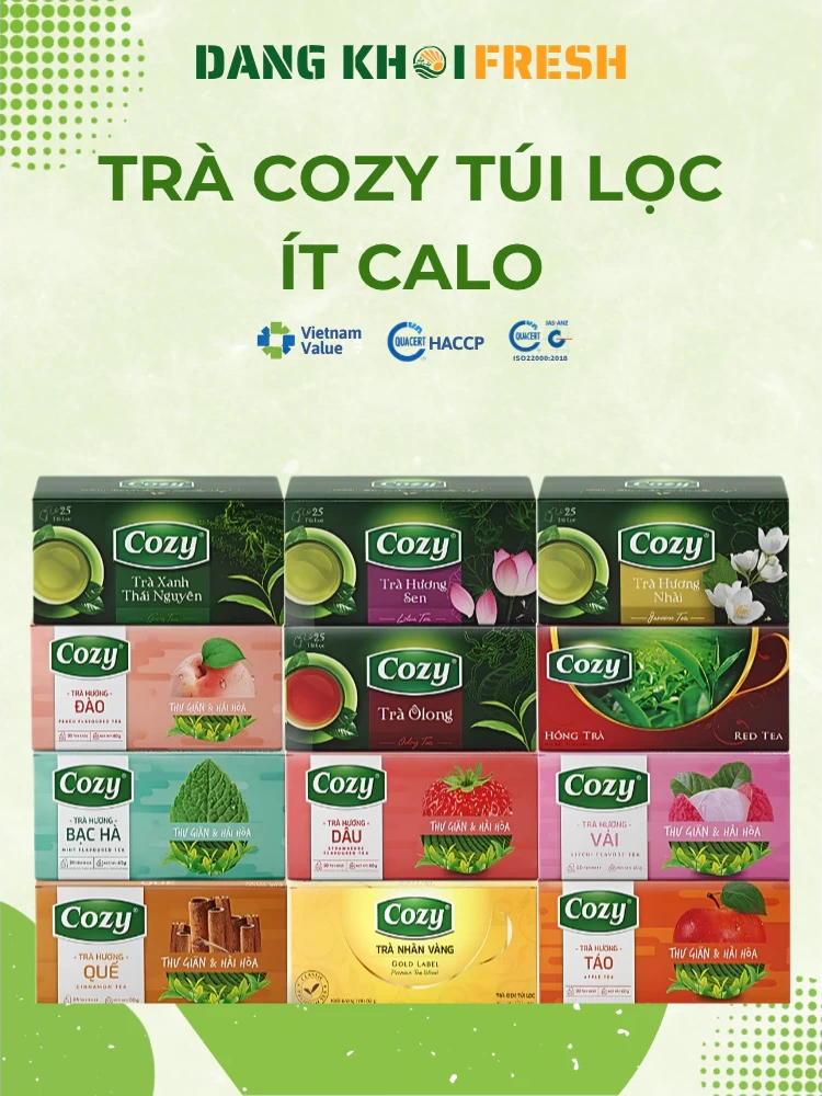 Combo 10 Hộp Trà Túi Lọc Cozy Trà Ô Long Trà Xanh Nhài Gừng Hồng Sen Đào Dâu Vải Hoa Quả - Chính hãng tại Đăng Khôi Fresh (freshdangkhoi.com)